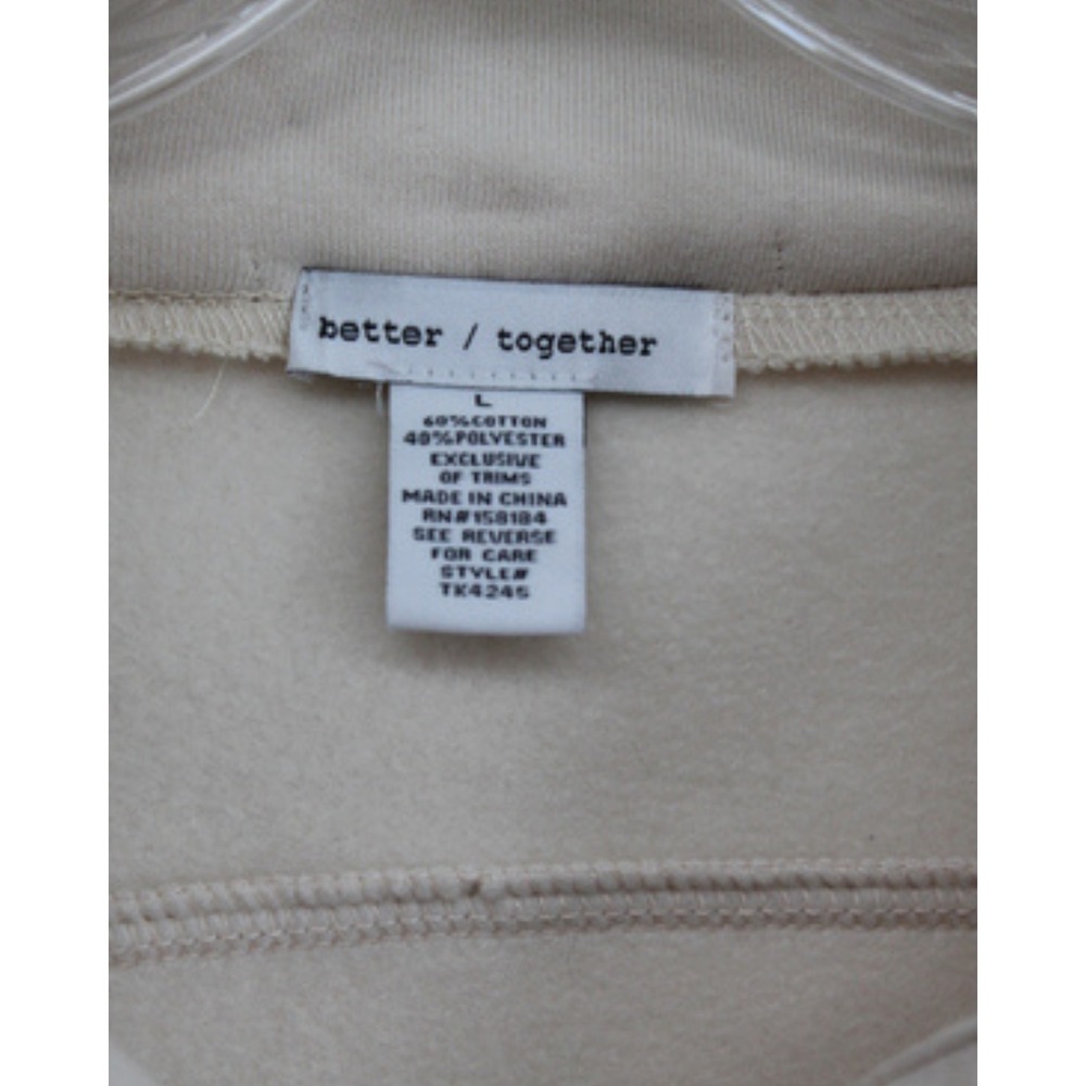 Better Together Cropped Sweatshirt Women L Ivory Fleece Lined Raglan Cozy‎ - Picture 3 of 6